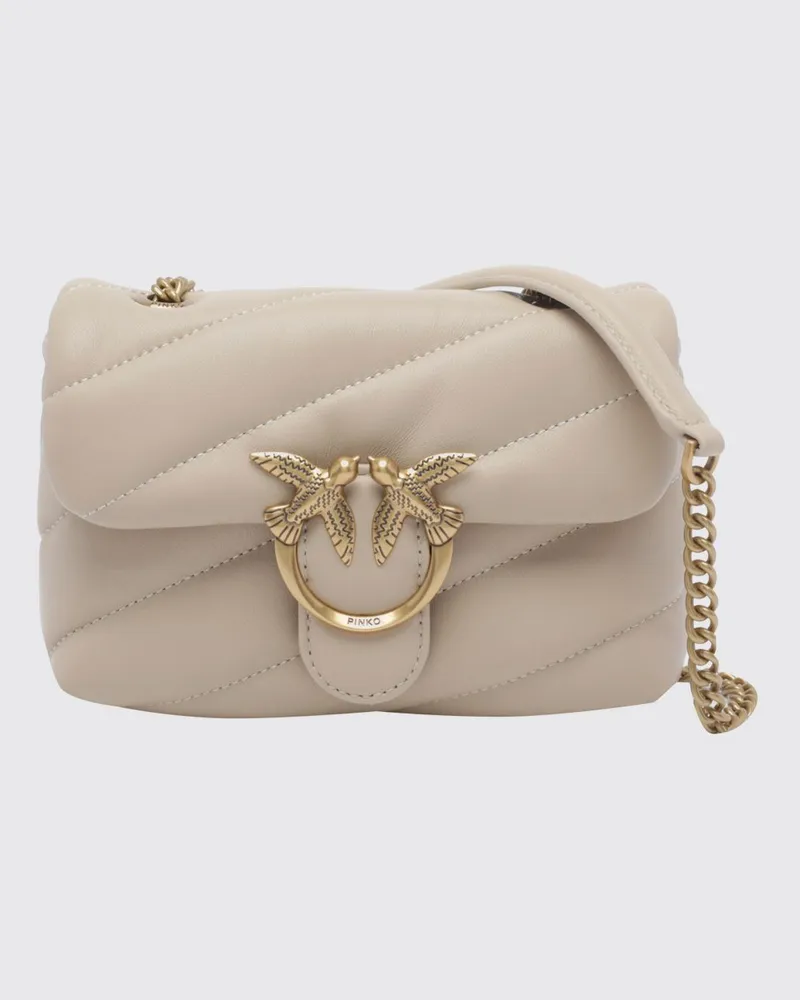 Pinko Baby Love Bag Puff Mini-Tasche aus gestepptem Nappaleder mit Logo Beige