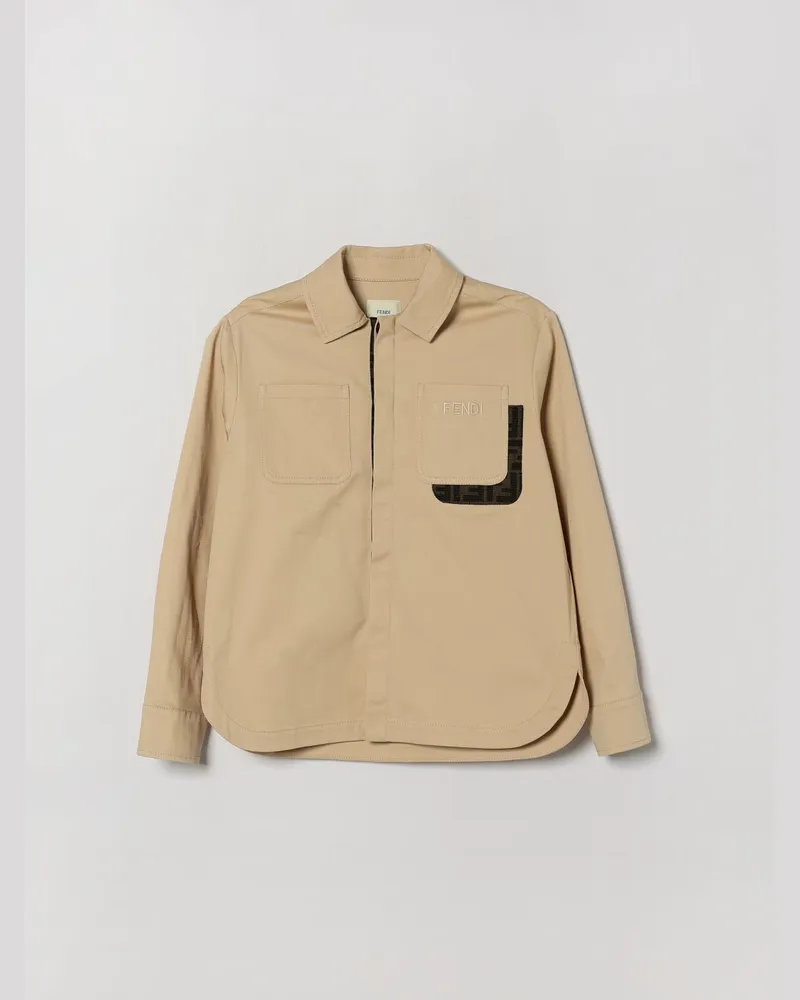 Fendi Hemdjacke für Jungen aus Stretch-Baumwolle mit gesticktem Logo Natural
