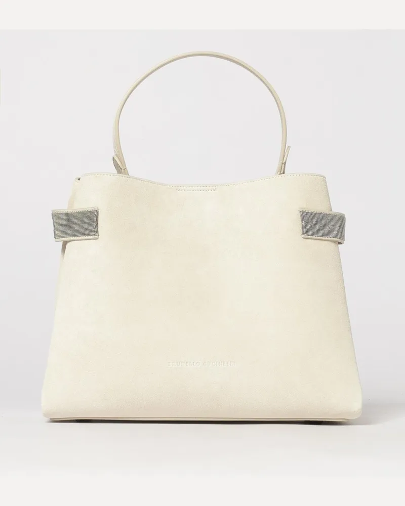 Brunello Cucinelli Wildleder-Handtasche mit Monile-Detail Ecru
