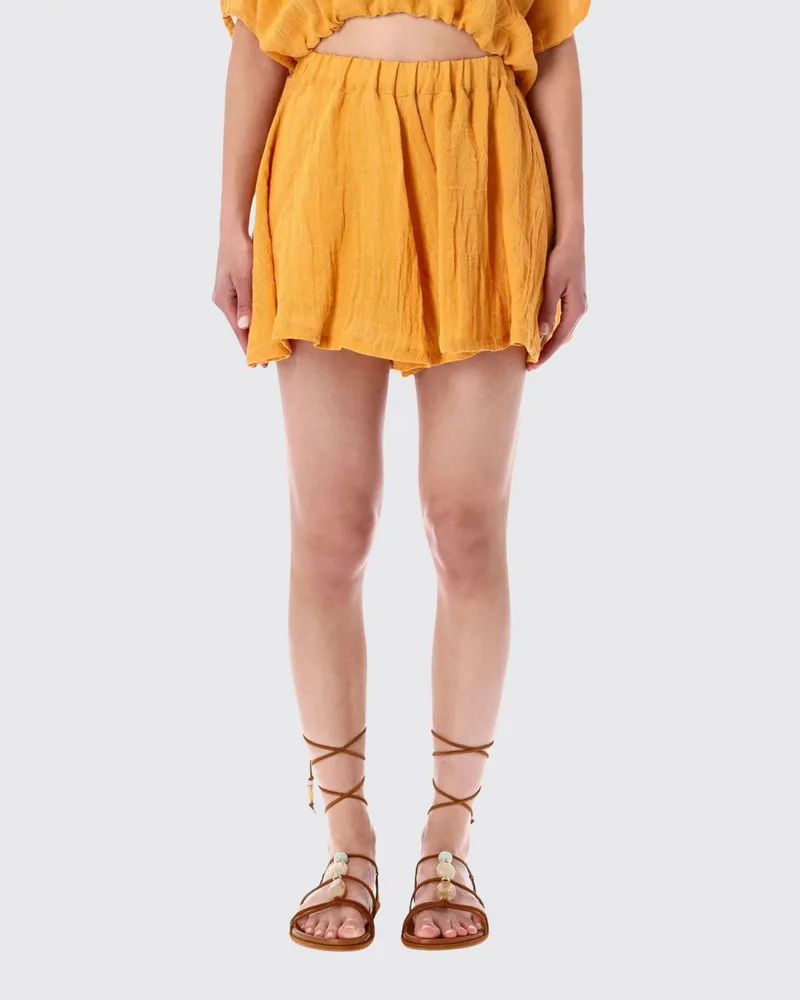 120% Lino Leinenmisch-Shorts mit hohem, elastischem Bund Orange