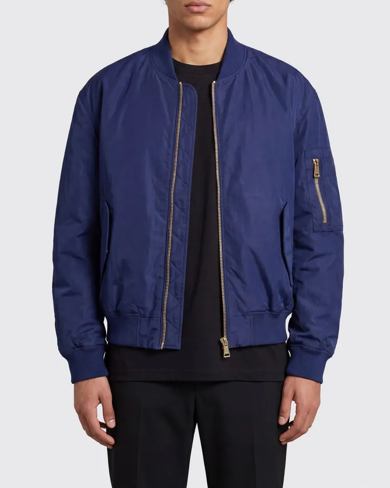 Balmain Blaue Nylon-Bomberjacke mit Reißverschluss und aufgesetzten Taschen Blau