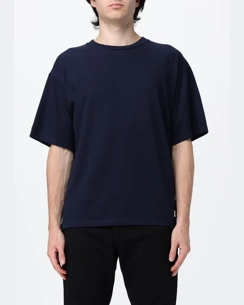 Saint Laurent T-Shirt mit Rundhalsausschnitt aus Baumwoll-Modal-Jersey mit überschnittenen Schultern Navy