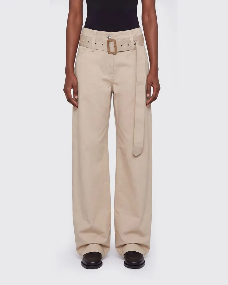 Acne Studios High-Waist-Hose mit weitem Bein aus Bio-Baumwolle mit fünf Taschen Beige