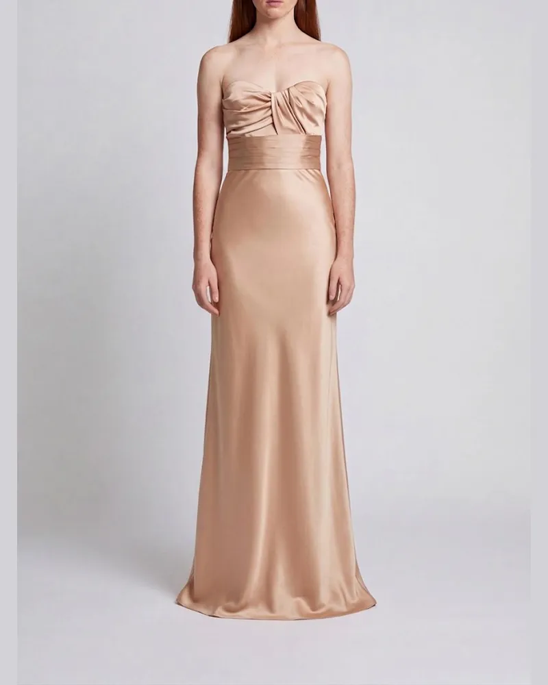 Elisabetta Franchi Langes Satin-Abendkleid von mit Herzausschnitt Beige