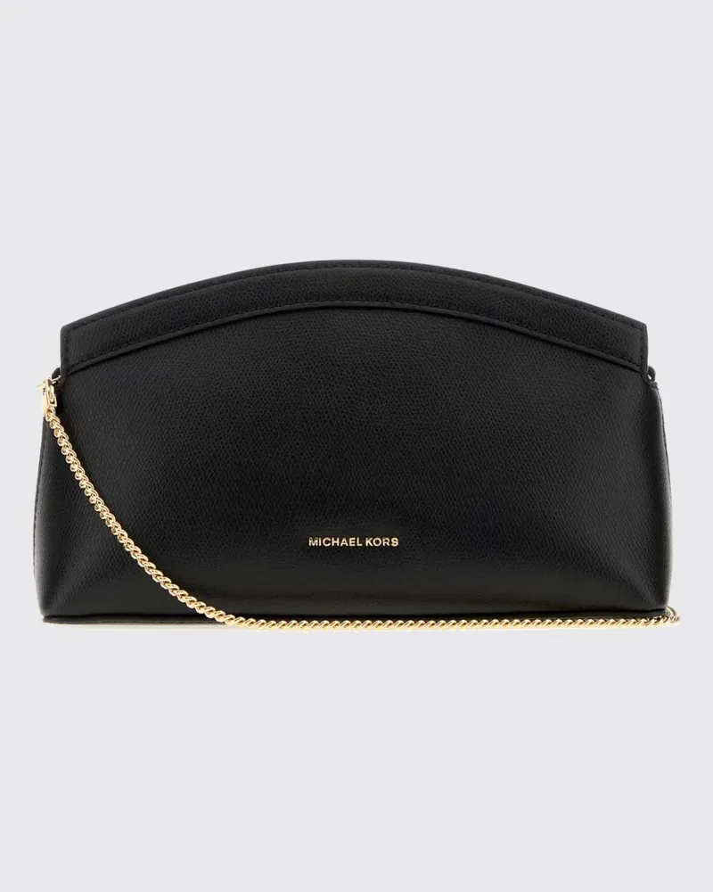 Michael Kors Athena Umhängetasche aus genarbtem Leder mit Metallkettenriemen Schwarz