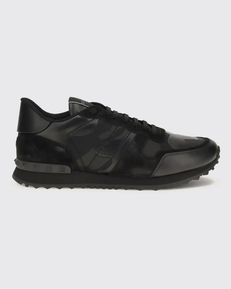Valentino Garavani Rockrunner-Sneaker aus Leder und Wildleder mit Camouflage-Muster Schwarz