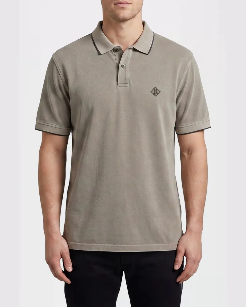 Herno Slim Fit Kurzarm-Polohemd aus Baumwolle mit geripptem Kragen Grün