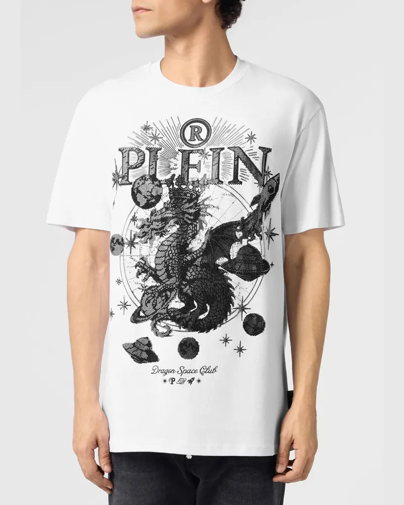 Philipp Plein Rundhals-T-Shirt aus Baumwolle von mit Stickerei und Strass Weiß