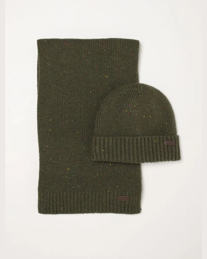 Barbour Geschenkset mit Beanie-Mütze und Schal aus Wollmischung mit appliziertem Logo Grün