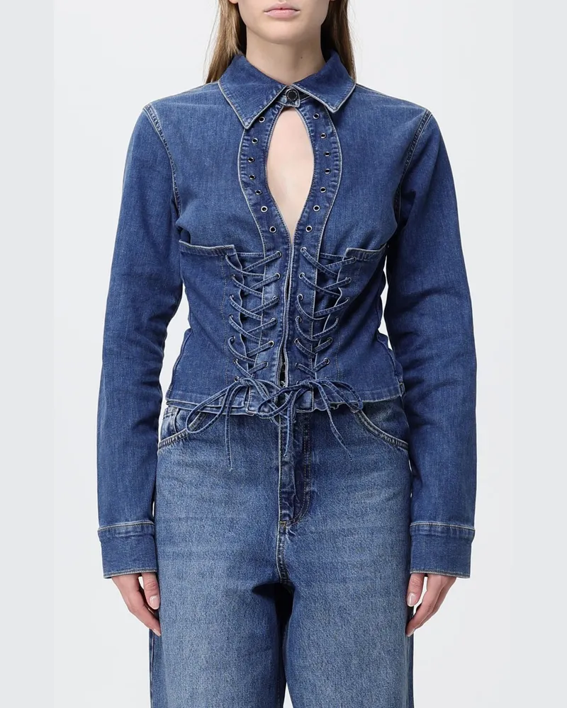 Liu Jo Langärmeliges Bustier von aus Baumwolldenim in Slim Fit Navy