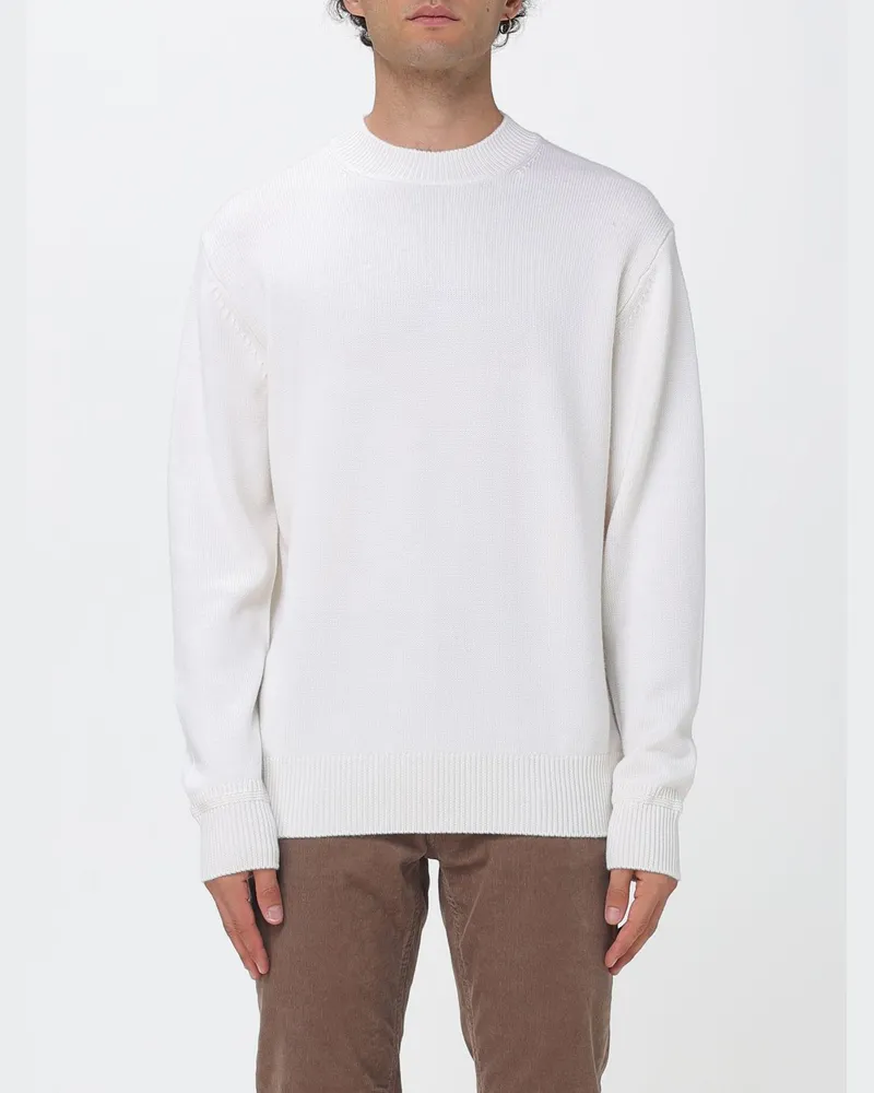 Paolo Pecora Milano Wollpullover mit Rundhalsausschnitt, langen Ärmeln und Rippbündchen Weiß