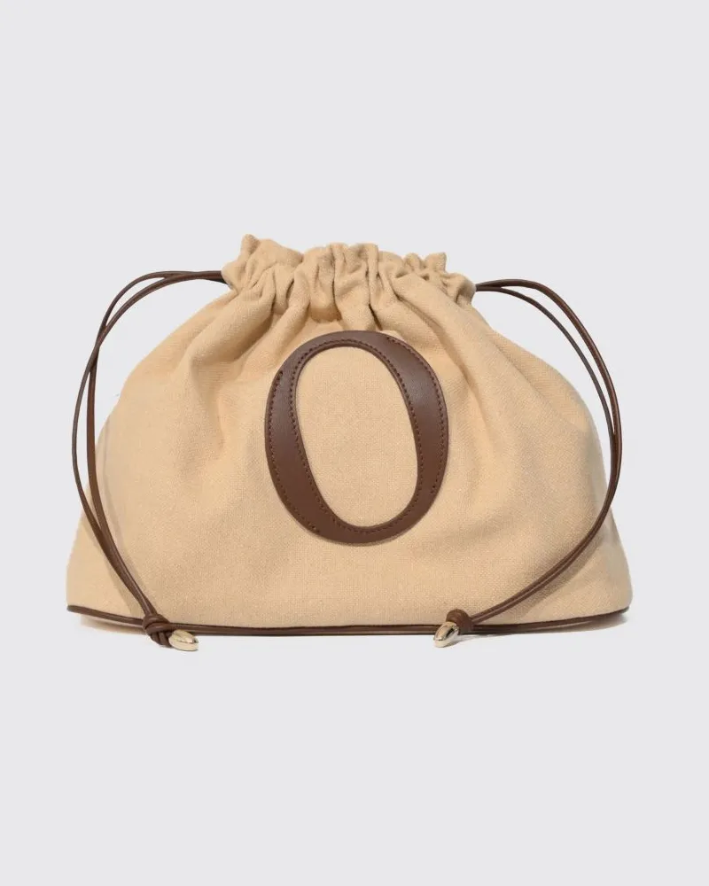 Orciani Beuteltasche aus Canvas und Glattleder mit appliziertem Logo Weiß