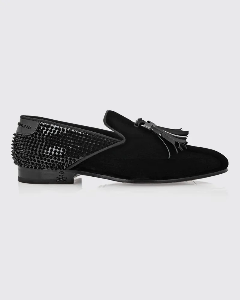 Philipp Plein Loafer aus Wildleder und Lackleder mit Nieten und Quasten Schwarz