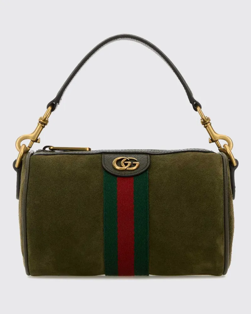 Gucci Zylindrische Ophidia Schultertasche aus Veloursleder mit Webstreifen Grün