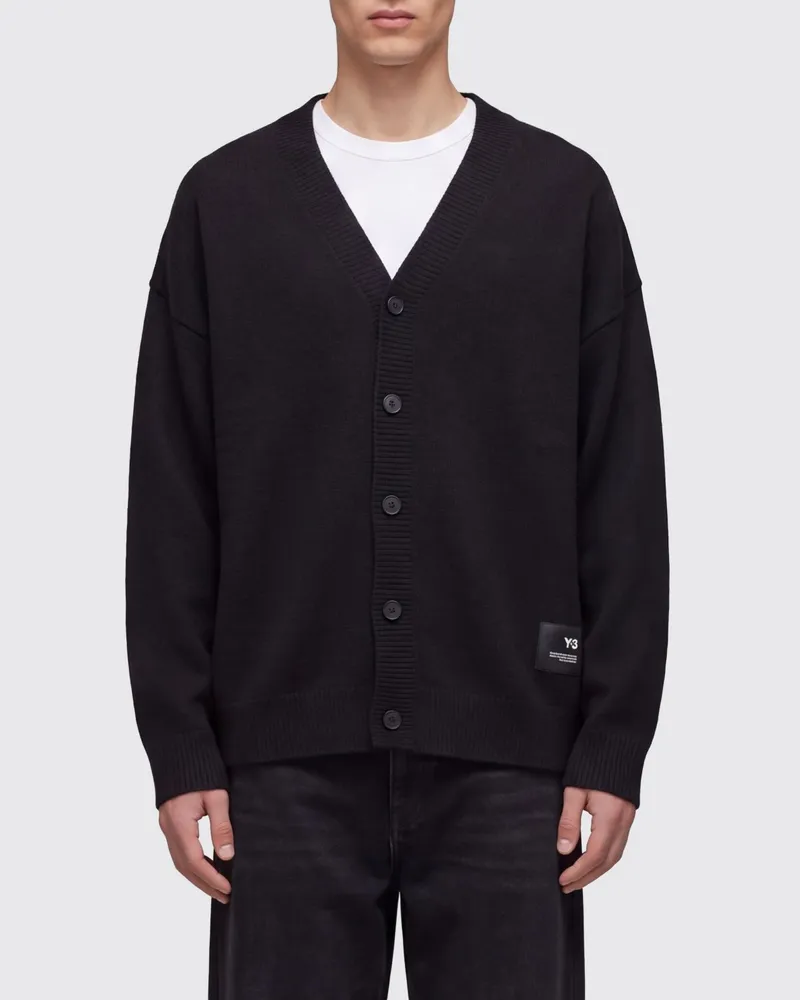 Y-3 V-Ausschnitt-Cardigan aus Merinowollmischung mit Allover-Grafikdruck Schwarz