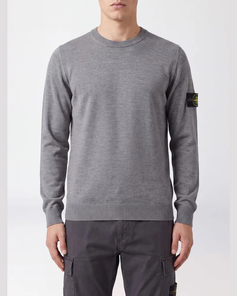 Stone Island Rundhalspullover aus 100% Schurwolle mit Kompass-Logo Military