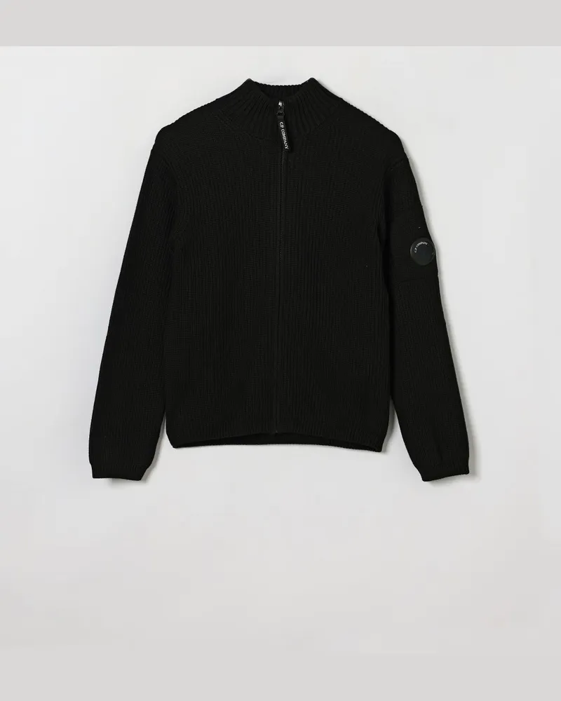 C.P. Company Baumwoll-Cardigan für Jungen mit Reißverschluss und Logo-Patch Schwarz