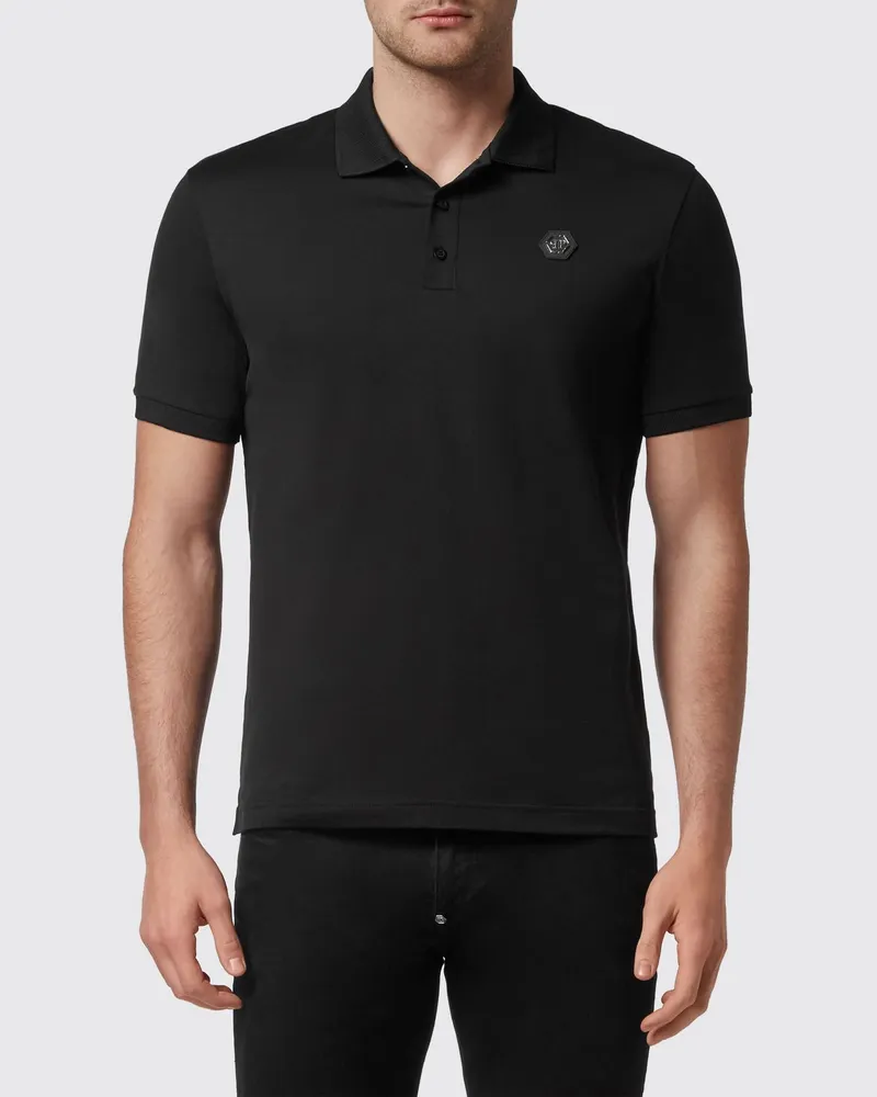 Philipp Plein Kurzärmeliges Baumwoll-Poloshirt mit Totenkopf-Print und Logo Weiss