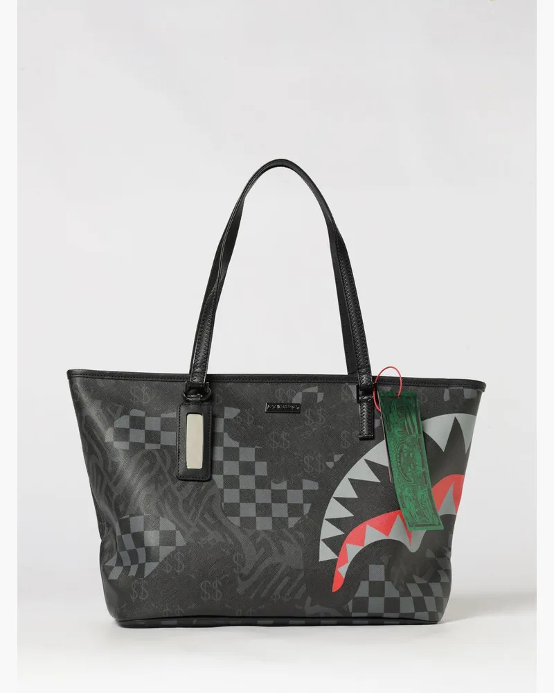 Sprayground 4AM Red Shark Tote-Tasche aus Baumwolle mit Karomuster Schwarz