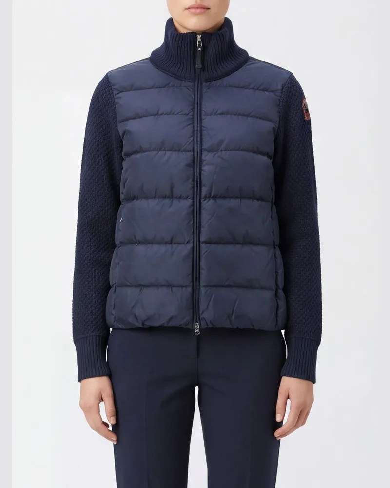 Parajumpers Kurze Daunenjacke aus Nylon und Wolle mit Rollkragen und Logo Navy