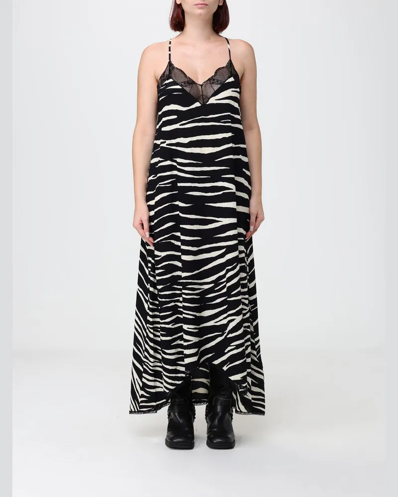 Zadig & Voltaire ZADIG  VOLTAIRE Zadig & Voltaire Midi-Slipkleid mit Zebramuster und Spitzeneinsätzen Schwarz