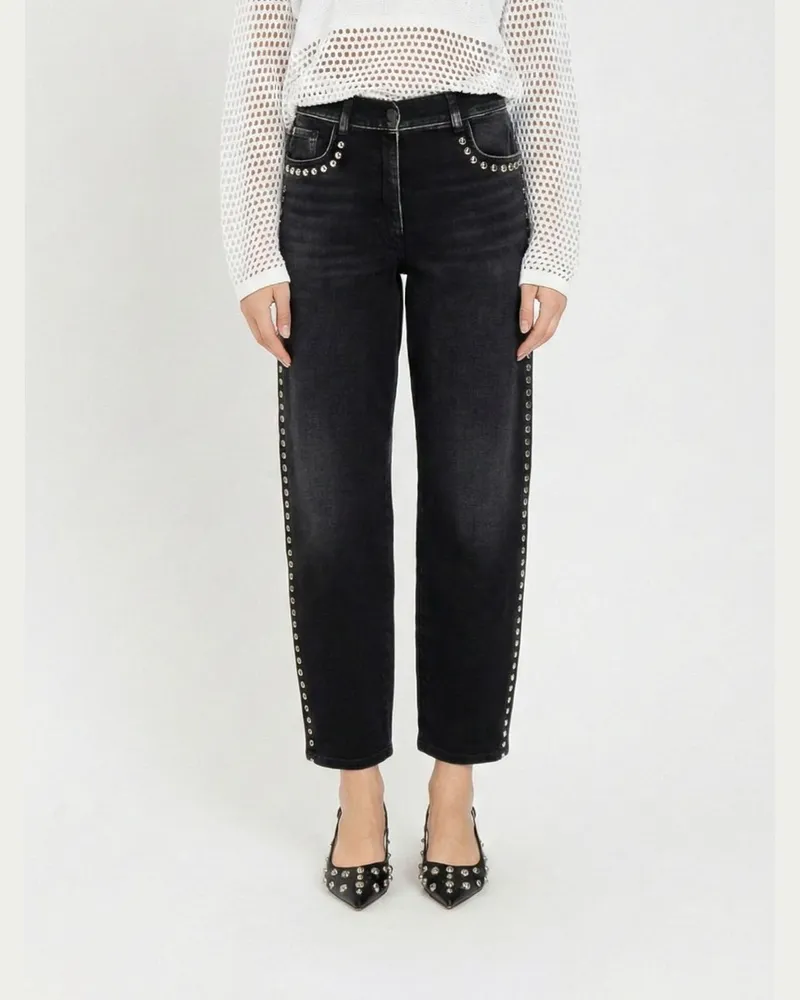 Twin-Set Straight Jeans aus Denim mit Nieten Schwarz