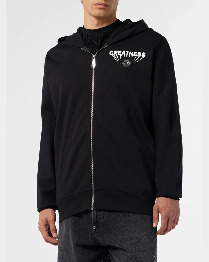 Philipp Plein Baumwoll-Kapuzenpullover mit Reißverschluss Schwarz
