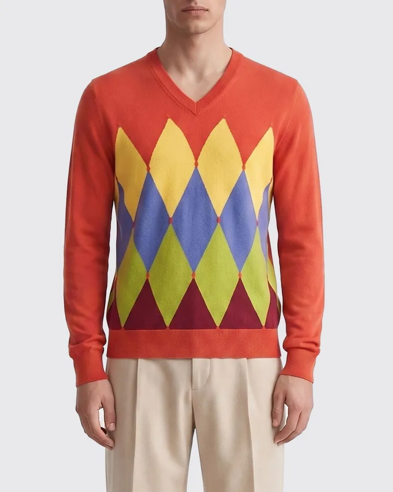 Ballantyne Pullover aus Baumwolle und Kaschmir mit Rautenmuster Rot