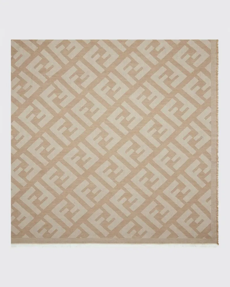 Fendi Schal aus Wolle und Seide mit Monogramm-Motiv Beige