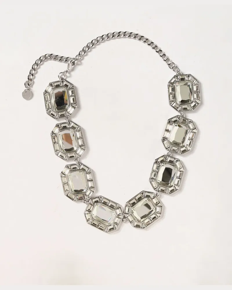 Self-Portrait Choker-Halskette aus Messing mit quadratischen Kristallen Silber