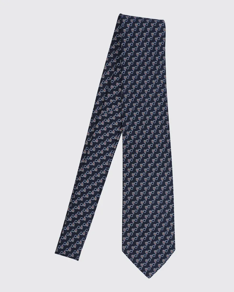 Ferragamo Klassische Seidenkrawatte mit durchgehendem Gancini-Monogramm-Print Navy