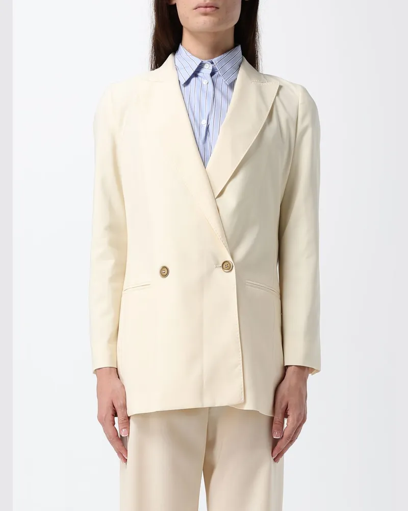 Max Mara Zweireihiger Blazer aus reiner Wolle mit fallendem Revers Weiß