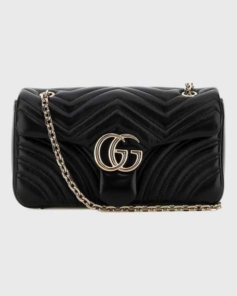 Gucci GG Marmont Schultertasche aus Matelassé-Leder mit Kettenriemen Schwarz
