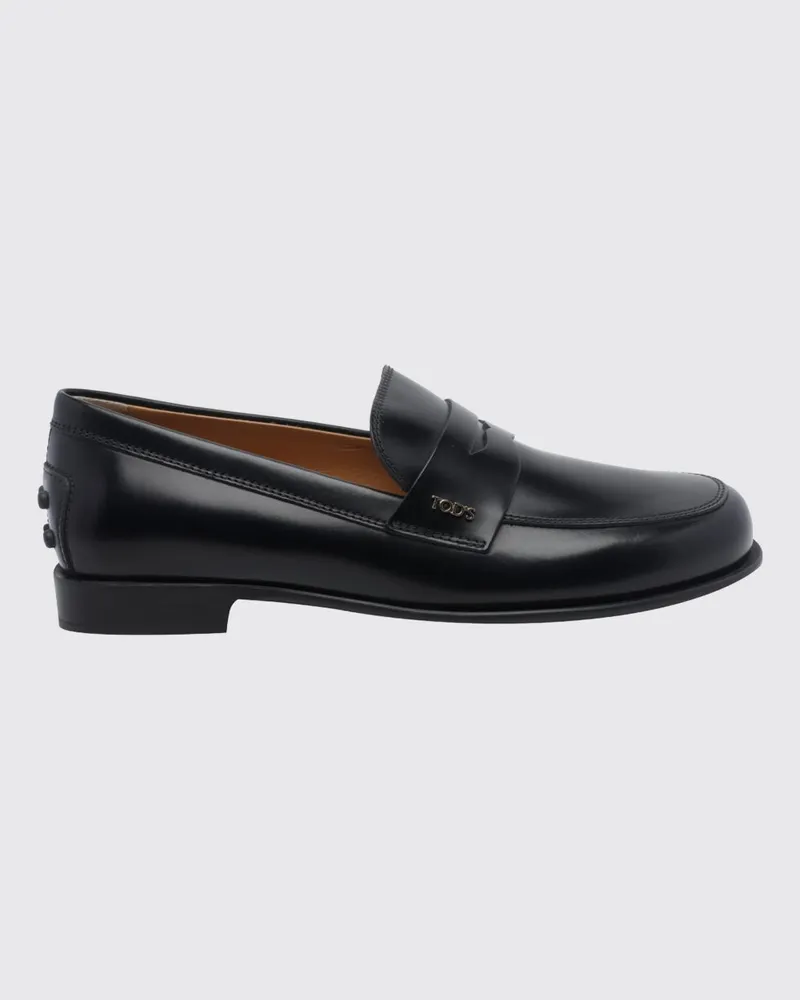 TOD'S Loafer aus gebürstetem Leder mit Steg und Metalllogo Schwarz
