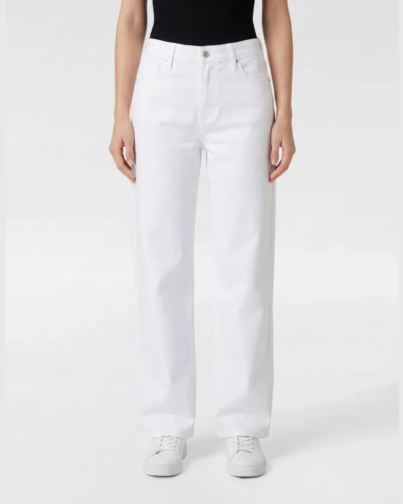 Paige Hoch taillierte Straight-Jeans aus Stretch-Baumwolldenim Weiß