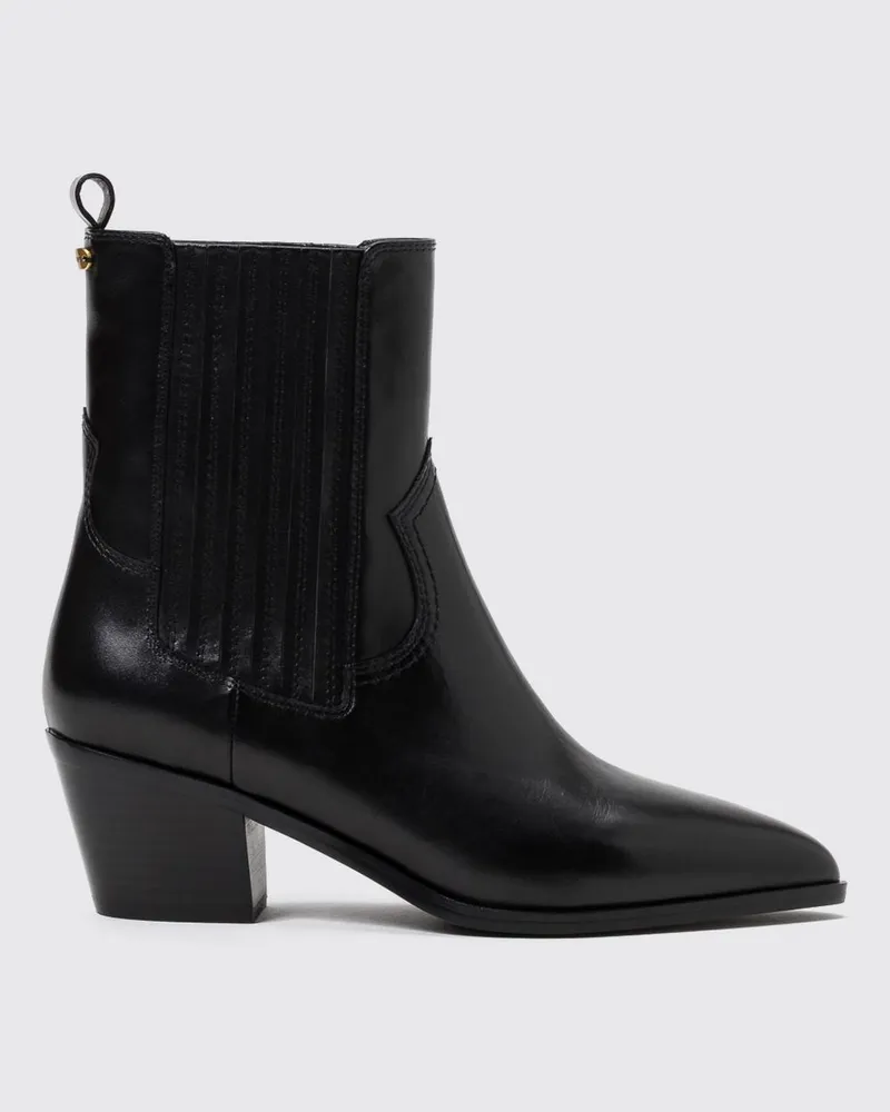 Twin-Set Chelsea-Stiefeletten aus Glattleder mit elastischem Knöchel und niedrigem Absatz Schwarz
