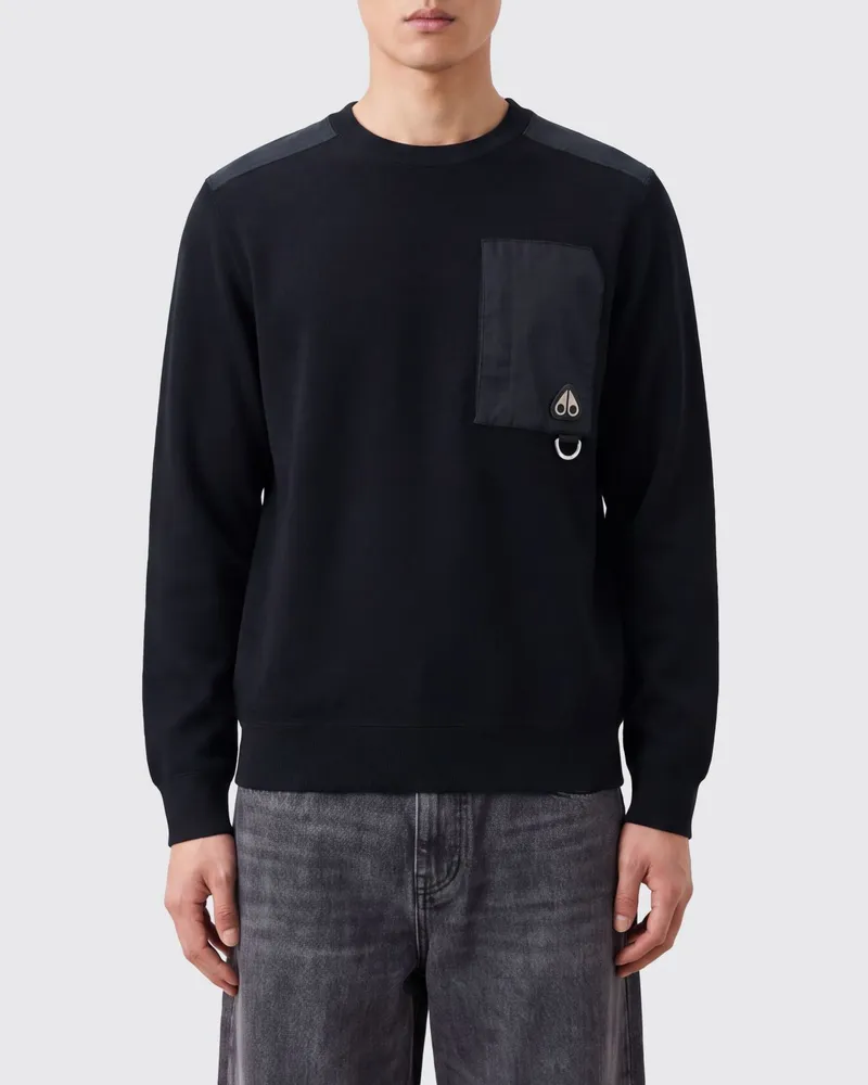 Moose Knuckles Rundhals-Sweatshirt aus Baumwollmischung mit Reißverschlusstasche Schwarz