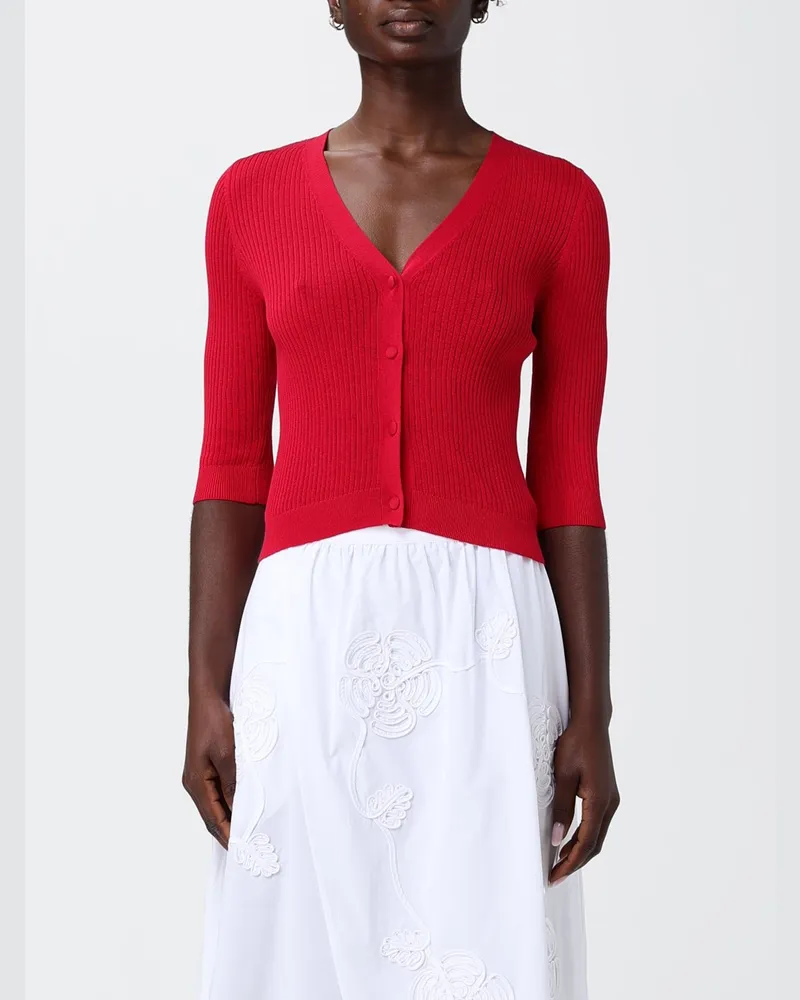 Twin-Set Slim-Fit-Cardigan von aus gerippter Baumwolle und Seide Rot