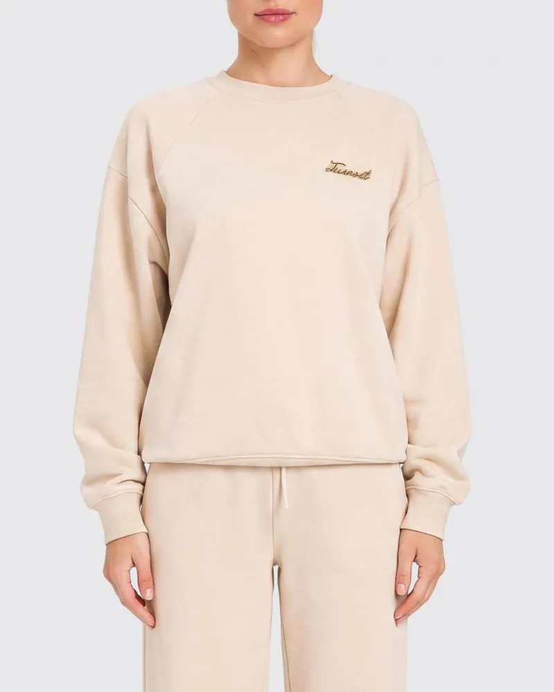 Twin-Set Rundhals-Sweatshirt von aus Baumwolle mit metallischem Logo und Relaxed Fit Beige