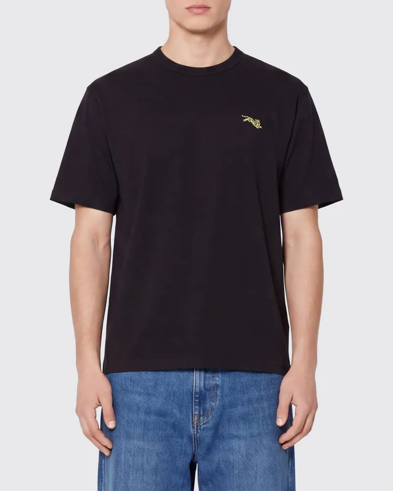 Kenzo Kurzärmeliges Rundhals-T-Shirt von aus Baumwolle mit Kontrast-Logo Schwarz