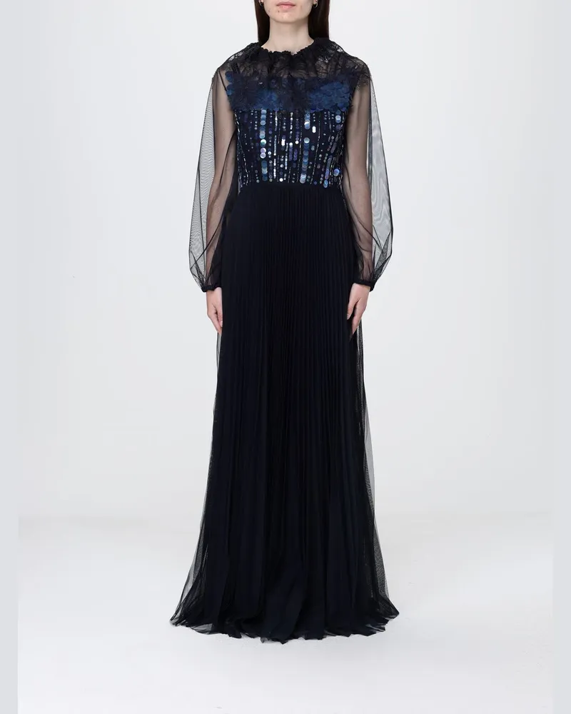 Fabiana Filippi Langes Crêpe-Kleid mit Stickereien Blau