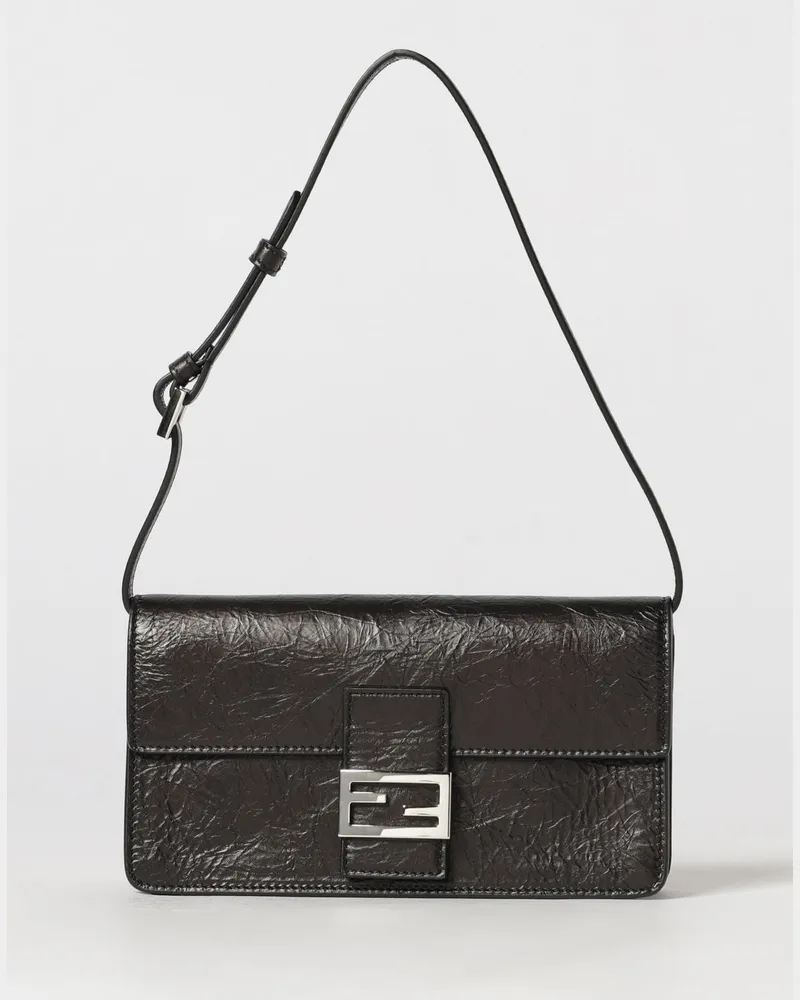 Fendi Tuve Mini-Tasche aus geknittertem Kalbsleder mit FF-Monogramm Schwarz