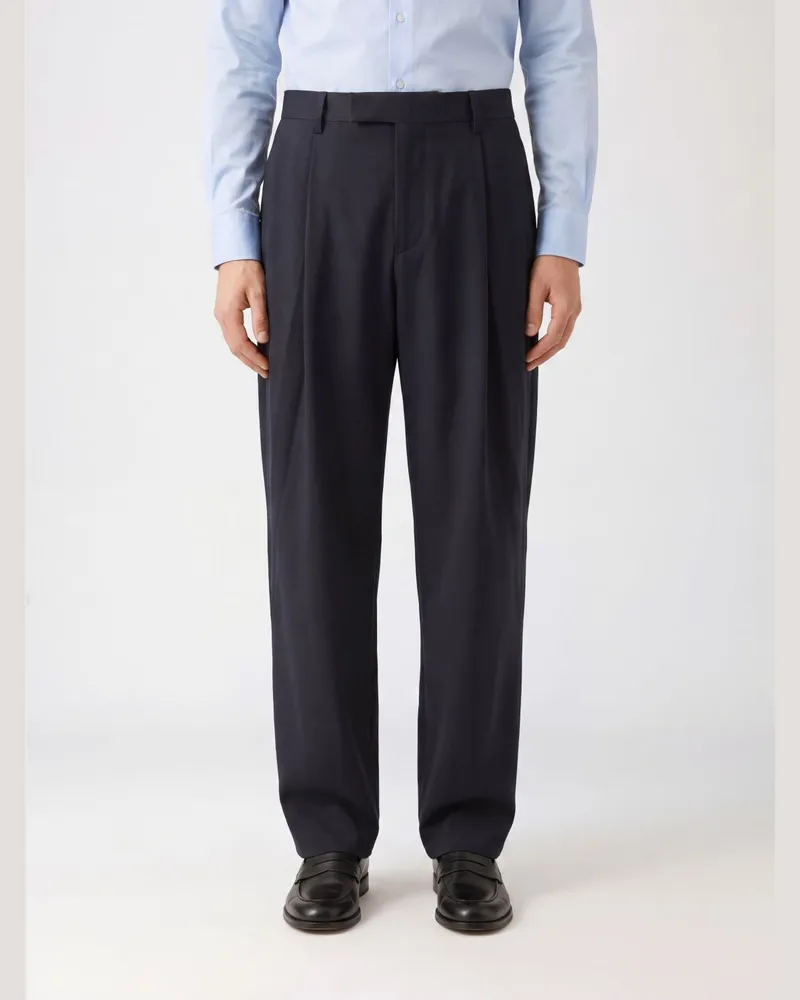 Giorgio Armani Wollhose mit weitem Bein und Bundfalten Navy