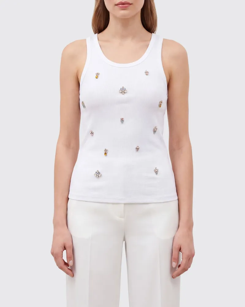 Liu Jo Ärmelloses Slim-Fit-Top aus Baumwolle mit Kristallverzierung Weiß