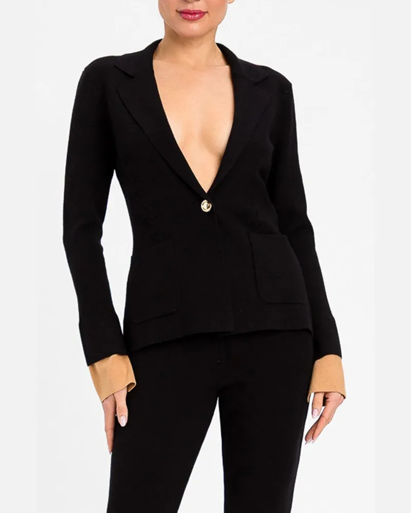 Twin-Set Kurz geschnittener Strick-Blazer aus Viskosemischung Schwarz