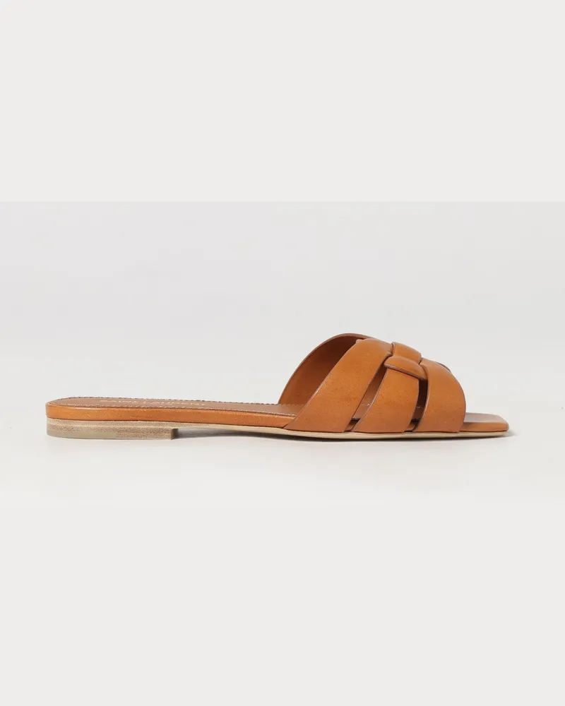 Saint Laurent Tribute Pantoletten aus glattem Kalbsleder mit niedrigem Absatz Amber