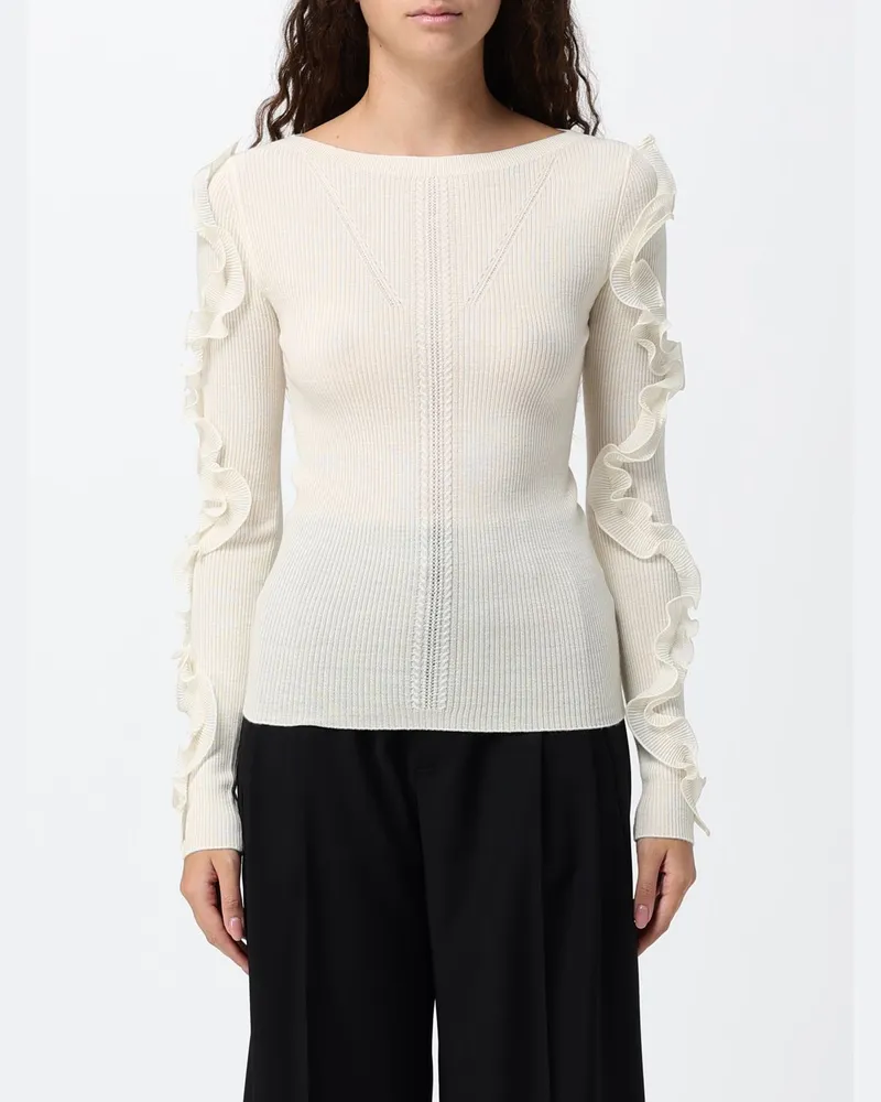 Liu Jo Slim Fit Rundhalspullover aus Wollmischung mit Rüschen Yellow