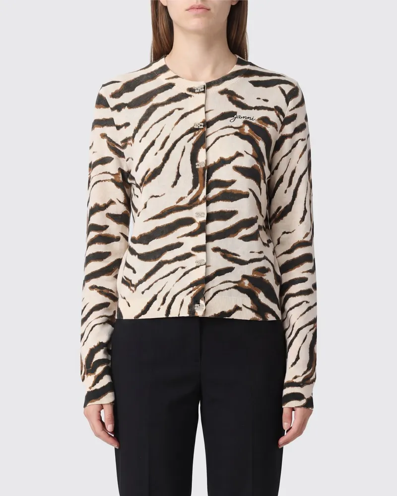 Ganni Cardigan von aus Bio-Baumwolle mit Zebra-Print und Logo Bunt
