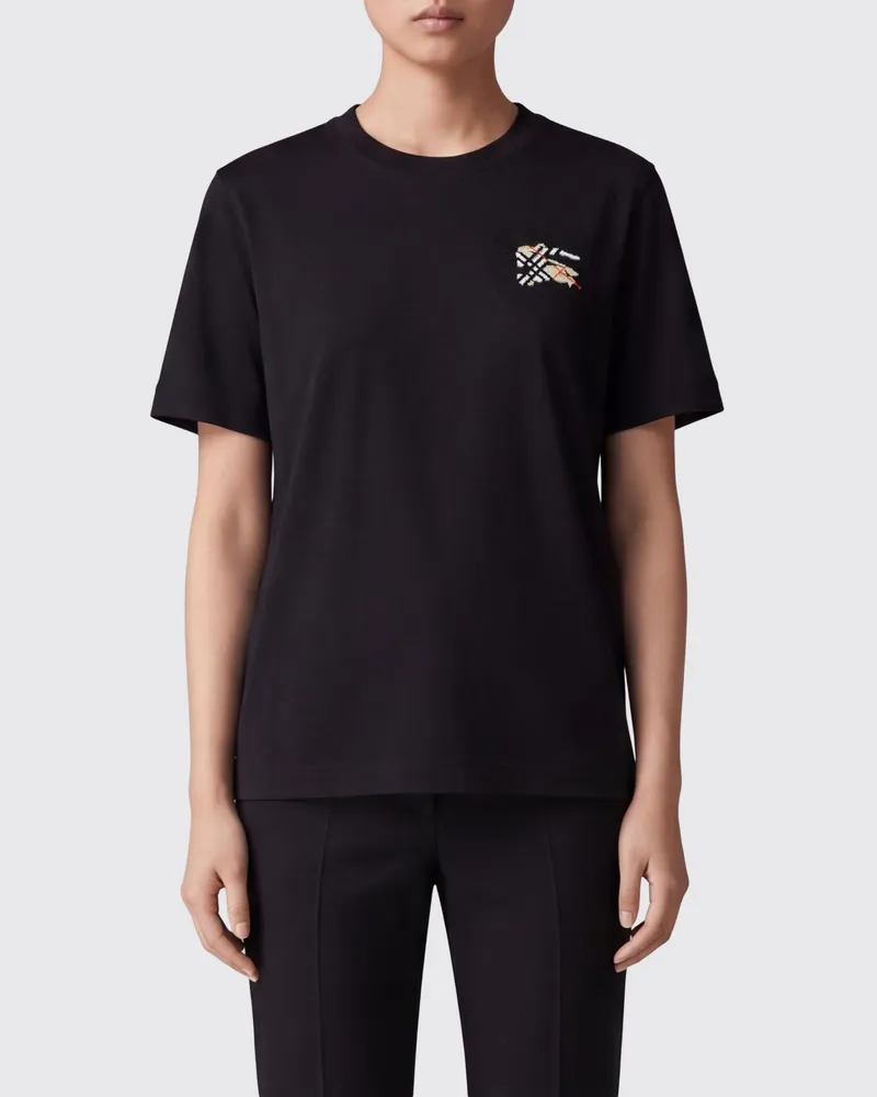 Burberry Baumwoll-T-Shirt von mit kontrastierender EKD-Stickerei Schwarz