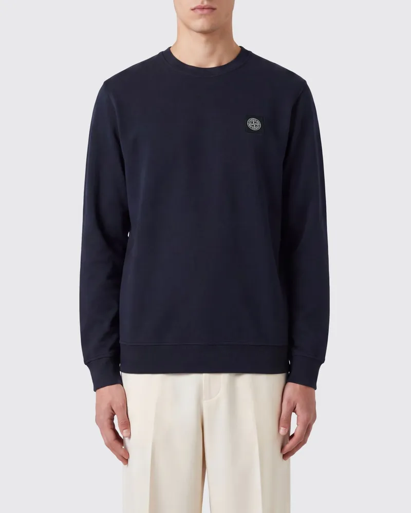Stone Island Langärmeliges Slim-Fit-Baumwoll-T-Shirt mit Kompass-Logo Blau